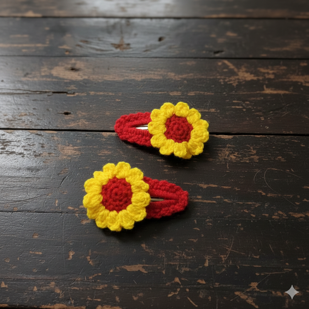Handmade Crochet Sunflower Hair Clips – Set of 2